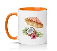 Sassy Souls Tropical Beach Coconut and Hibiscus 11oz Ceramic Novelty Mug Summer Beach Holiday Tea Coffee Cup Gift Orange