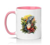 Sassy Souls Tropical Iguana and Parrot Cocktail 11oz Ceramic Novelty Mug Animal Lovers Tea Coffee Cup Gift Pink