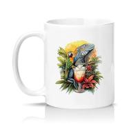 Sassy Souls Tropical Iguana and Parrot Cocktail 11oz Ceramic Novelty Mug Animal Lovers Tea Coffee Cup Gift White