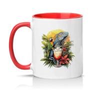 Sassy Souls Tropical Iguana and Parrot Cocktail 11oz Ceramic Novelty Mug Animal Lovers Tea Coffee Cup Gift Red