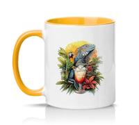 Sassy Souls Tropical Iguana and Parrot Cocktail 11oz Ceramic Novelty Mug Animal Lovers Tea Coffee Cup Gift Golden Yellow