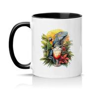 Sassy Souls Tropical Iguana and Parrot Cocktail 11oz Ceramic Novelty Mug Animal Lovers Tea Coffee Cup Gift Black