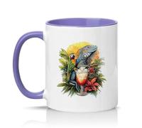 Sassy Souls Tropical Iguana and Parrot Cocktail 11oz Ceramic Novelty Mug Animal Lovers Tea Coffee Cup Gift Light Purple