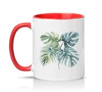 Sassy Souls Tropical Leaves Watercolour 11oz Ceramic Novelty Mug Botanical Nature Tea Coffee Cup Red