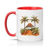 Sassy Souls Tropical Volcano Palm Tree Landscape 11oz Ceramic Novelty Mug Travel Nature Tea Coffee Cup Gift Red