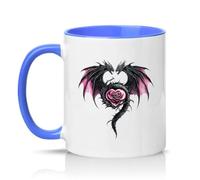 Sassy Souls Two Dragons Heart Rose 11oz Ceramic Novelty Mug Gothic Fantasy Art Tea Coffee Cup Gift Blue