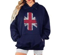 Sassy Souls Union Jack Fingerprint British Culture National Identity Womens Graphic Hoodie Sweatshirt Pullover For Women M (12-14) Navy Blue