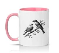 Sassy Souls Vintage Botanical Two Birds Illustration 11oz Ceramic Novelty Mug Bird Lovers Nature Tea Coffee Cup Gift Pink