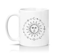Sassy Souls Vintage Celestial Sun Face and Moon Phases 11oz Ceramic Novelty Mug Boho Astrology Tea Coffee Cup Gift White