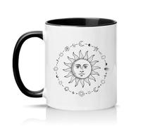 Sassy Souls Vintage Celestial Sun Face and Moon Phases 11oz Ceramic Novelty Mug Boho Astrology Tea Coffee Cup Gift Black