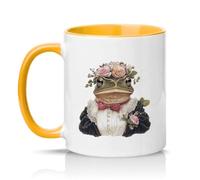 Sassy Souls Vintage Frog Portrait Floral 11oz Ceramic Novelty Mug Animal Lovers Tea Coffee Cup Golden Yellow