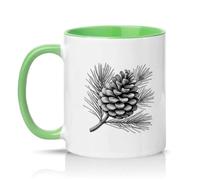 Sassy Souls Vintage Pinecone Illustration 11oz Ceramic Novelty Mug Nature Lovers Tea Coffee Cup Gift Green