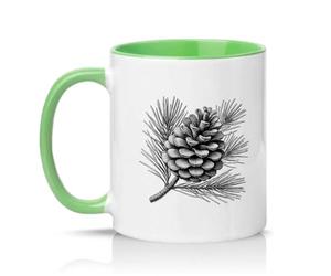 Sassy Souls Vintage Pinecone Illustration 11oz Ceramic Novelty Mug Nature Lovers Tea Coffee Cup Gift Green
