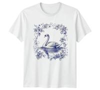 Sassy Souls Vintage Swan Lake Floral Illustration T-Shirt Womens Nature Gift for Her S White