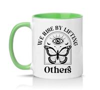 Sassy Souls We Rise By Lifting Others 11oz Ceramic Novelty Mug Boho Inspirational Tea Coffee Cup Green