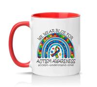 Sassy Souls We Wear Blue for Awareness Accept Understand Love 11oz Ceramic Novelty Mug Support Tea Coffee Cup Gift Red