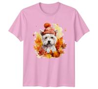 Sassy Souls Westie Dog Wearing Autumn Beanie Hat with Fall Leaves T-Shirt West Highland Terrier Dog Lover Gift for Him and Her M Light Pink