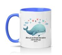Sassy Souls When You Go Through Deep Waters I Will Be with You Isaiah 43:2 11oz Ceramic Novelty Mug Christian Encouragement Tea Coffee Cup Blue