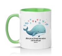 Sassy Souls When You Go Through Deep Waters I Will Be with You Isaiah 43:2 11oz Ceramic Novelty Mug Christian Encouragement Tea Coffee Cup Green