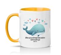 Sassy Souls When You Go Through Deep Waters I Will Be with You Isaiah 43:2 11oz Ceramic Novelty Mug Christian Encouragement Tea Coffee Cup Golden Yellow