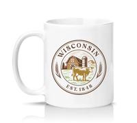 Sassy Souls Wisconsin Est. 1848 11oz Ceramic Novelty Mug Farm Rustic State Pride Tea Coffee Cup White