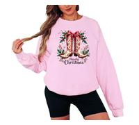 Sassy Souls Womens Christmas Sweatshirt Howdy Christmas Western Cowboy Boots Holiday Ladies Jumper 2XL (50-52) Light Pink