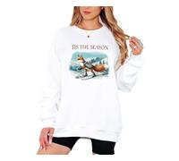 Sassy Souls Womens Christmas Sweatshirt Tis The Season Skiing Fox Winter Holiday Ladies Jumper L (42-44) White