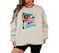 Sassy Souls Womens Sweatshirt Analog Is Not Dead 90s Hits Cassette Tape Retro Music Ladies Jumper L Sand