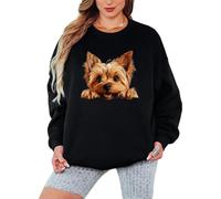 Sassy Souls Yorkshire Terrier Dog Graphic Womens Sweatshirt Yorkie Puppy Peeking Design Ladies Pullover Jumper For Dog Lovers L Black