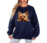 Sassy Souls Yorkshire Terrier Dog Graphic Womens Sweatshirt Yorkie Puppy Peeking Design Ladies Pullover Jumper For Dog Lovers L Navy Blue