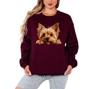 Sassy Souls Yorkshire Terrier Dog Graphic Womens Sweatshirt Yorkie Puppy Peeking Design Ladies Pullover Jumper For Dog Lovers M Maroon