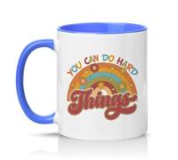 Sassy Souls You Can Do Hard Things 11oz Ceramic Novelty Mug Retro Positive Affirmations Mental Health Motivation Tea Coffee Cup Gift Blue