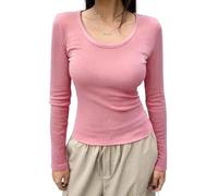 SASSY STYLE Womens Ladies Long Sleeve Stretch Plain Scoop Neck T Shirt Top Assorted 8-26 (Baby Pink, 10)