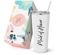 SassyCups Maid of Honor Cup | Vacuum Insulated Stainless Steel Tumbler with Lid and Straw | Will You Be My Maid of Honor Travel Mug | Proposal Gifts | For Bridal Party | 22 Oz, White