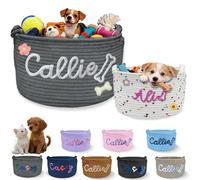 Sastridft Personalised Dog Toy Basket with Embroidery Name Custom Cotton Rope Pet Storage Bin for Toys Treats Large Capacity Storage Bin with Handle Home Organizer & Pet Gift