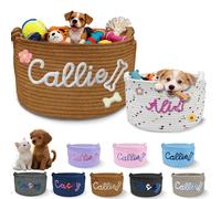 Sastridft Personalised Dog Toy Basket with Embroidery Name Custom Cotton Rope Pet Storage Bin for Toys Treats Large Capacity Storage Bin with Handle Home Organizer & Pet Gift