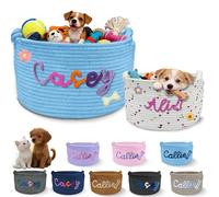 Sastridft Personalised Dog Toy Basket with Embroidery Name Custom Cotton Rope Pet Storage Bin for Toys Treats Large Capacity Storage Bin with Handle Home Organizer & Pet Gift