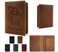 Sastridft Personalised Leather Passport Holder for Travel, Custom Engraved Passport Wallet Cover with Multi Card Slots, Anti-Scratch Slim Travel Document Organizer for Men Women