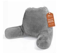 Sasttie Reading Pillow, Velvet Back Pillow for Bed Sitting Up, Adult Back-Rest Support Cushion with Arms for Sit Up on Couch, Sofa, and Floor, Dorm Essentials, Reading Accessories, Dark Grey