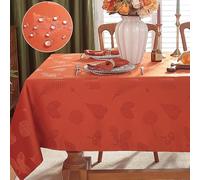 SASTYBALE Autumn Tablecloth Rectangle, Jacquard Heavy Duty Table Cloth with Fall Leaves, Washable & Spill Proof Damask Table Cover for Thanksgiving Harvest Holidays (152 x 213cm,Rust)