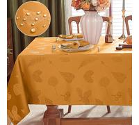 SASTYBALE Autumn Tablecloth Rectangle, Jacquard Heavy Duty Table Cloth with Fall Leaves, Washable & Spill Proof Damask Table Cover for Thanksgiving Harvest Holidays (152 x 213cm,Amber)