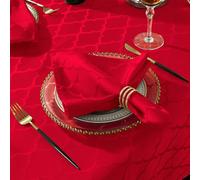 SASTYBALE Christmas Cloth Napkin Spillproof and Wrinkle Resistant Square Jacquard Napkin with Floral Patterns for Dining Room & Holiday Decoration (Red, 50 x 50 cm (4 pieces))