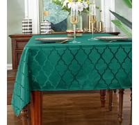 SASTYBALE Christmas Jacquard Rectangle Tablecloth, Green, 135 x 135 cm | Woven Quatrefoil Pattern, Wrinkle-Resistant Polyester, Machine Washable Christmas Table Cloth for Festive Dinners & Parties