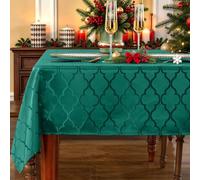 SASTYBALE Christmas Jacquard Rectangle Tablecloth, Green, 152 x 305 cm | Woven Quatrefoil Pattern, Wrinkle-Resistant Polyester, Machine Washable Christmas Table Cloth for Festive Dinners & Parties