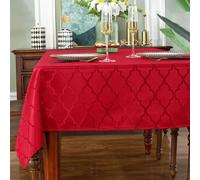 SASTYBALE Christmas Jacquard Rectangle Tablecloth, Red, 132 x 182 cm | Woven Quatrefoil Pattern, Wrinkle-Resistant Polyester, Machine Washable Christmas Table Cloth for Festive Dinners & Parties