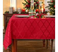SASTYBALE Christmas Jacquard Rectangle Tablecloth, Red, 152 x 305 cm | Woven Quatrefoil Pattern, Wrinkle-Resistant Polyester, Machine Washable Christmas Table Cloth for Festive Dinners & Parties