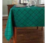 SASTYBALE Christmas Tablecloth Rectangle, Spillproof and Wrinkle Resistant Jacquard Table Cloth with Rhombus Patterns for Dining Room & Holiday Decoration (Green, 152 x 259 cm (8-10 Seats))