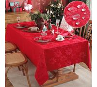 SASTYBALE Christmas Tablecloths Rectangular, Jacquard Xmas Table Cloth with Poinsettia Flowers, Spill Proof Heavy Duty Table Cover for Parties Winter Holiday Decor (Rectangle, 52" x 70", Red)