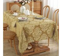 SASTYBALE Damask Gold Tablecloth Rectangle 52 x 70 Inch, Floral Jacquard Spill Proof Washable Polyester Table Cloth, Soft Table Cover for Dining/Party/Wedding/Indoor/Outdoor