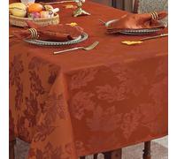 SASTYBALE Fall Tablecloths for 52x70 Inch Rectangle Tables - Rust Red Maple Leaves Jacquard Tablecloth, Vintage, Spill-Proof & Wrinkle Free for Thanksgiving Feasts, Harvest Celebrations, Cozy Dinners